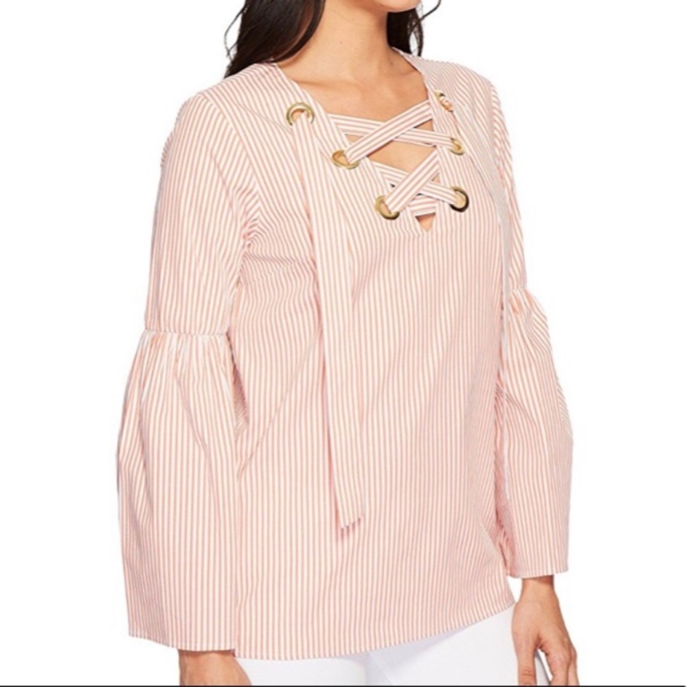 Michael Kors Striped Grommet Bell Sleeve Blouse